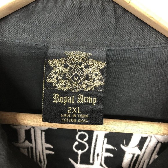 Royal Army Y2K Red Black Cross Wings Embroidered Bling Graphic Streetwear Sz 2X - Picture 4 of 14